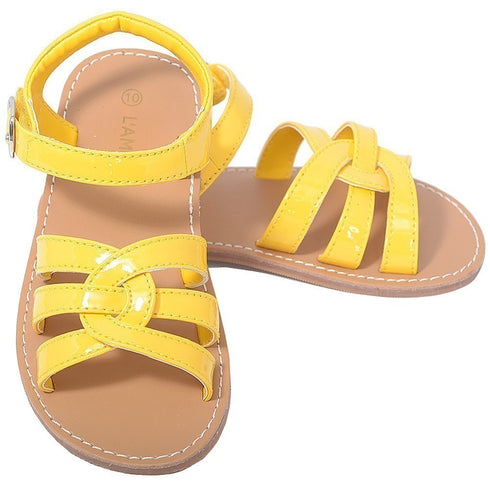 L'Amour Patent Yellow Woven Strap Summer Sandals Little Girls 11-4 - SophiasStyle.com