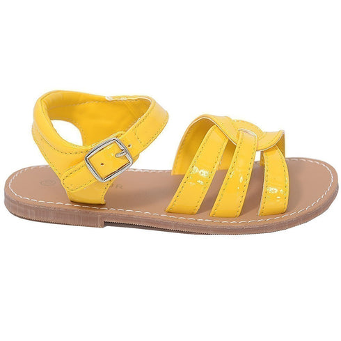L'Amour Patent Yellow Woven Strap Summer Sandals Little Girls 11-4 - SophiasStyle.com