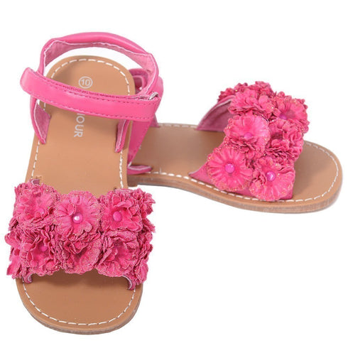 L'Amour Fuchsia Sparkle Flower Strap Summer Sandal Little Girl 11-2 - SophiasStyle.com
