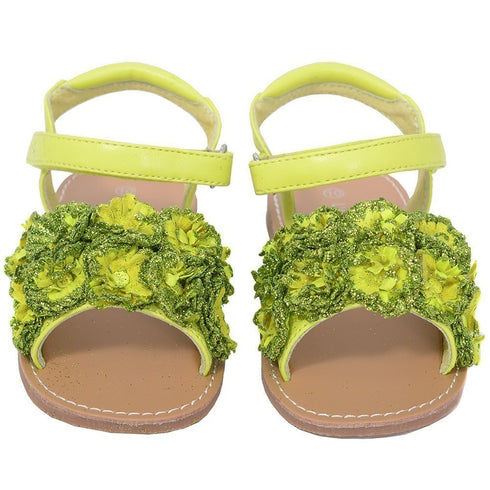 L'Amour Lime Sparkle Flower Strap Summer Sandal Little Girl 11-2 - SophiasStyle.com