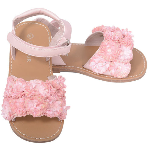 L'Amour Pink Sparkle Flower Summer Sandal Toddler Girl 5-10 - SophiasStyle.com