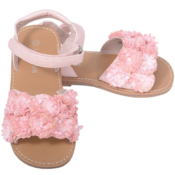 L'Amour Pink Sparkle Flower Summer Sandal Toddler Girl 5-10 - SophiasStyle.com