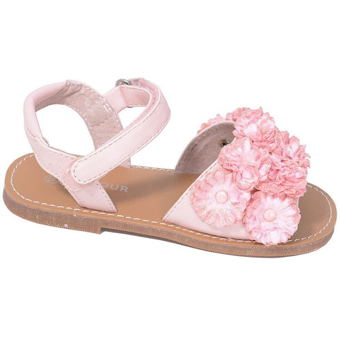 L'Amour Pink Sparkle Flower Summer Sandal Toddler Girl 5-10 - SophiasStyle.com
