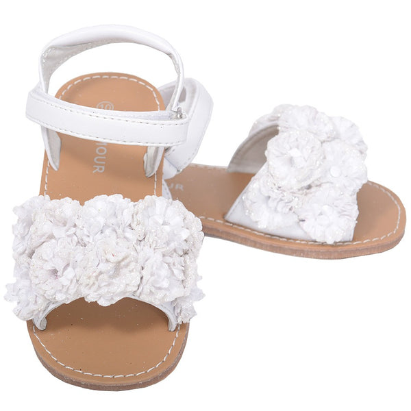 L'Amour White Sparkle Flower Summer Sandal Toddler Girl 5-10 - SophiasStyle.com