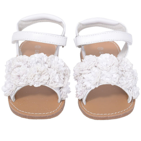 L'Amour White Sparkle Flower Strap Summer Sandal Little Girl 11-2 - SophiasStyle.com