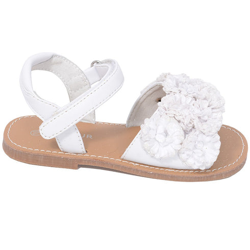 L'Amour White Sparkle Flower Strap Summer Sandal Little Girl 11-2 - SophiasStyle.com
