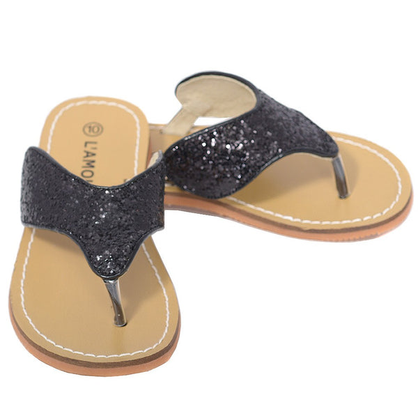 L'Amour Black T Strap Flip Flop Summer Spring Sandal Toddler Girl 7-10 - SophiasStyle.com