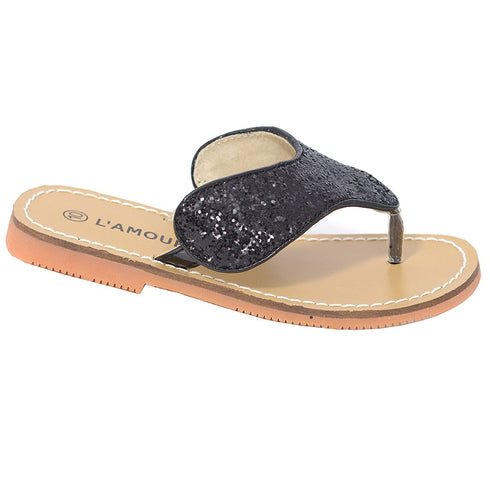 L'Amour Black T Strap Flip Flop Summer Spring Sandal Girl 11-4 - SophiasStyle.com