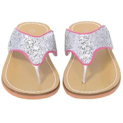 L'Amour Silver T Strap Flip Flop Summer Spring Sandal Toddler Girl 7-10 - SophiasStyle.com