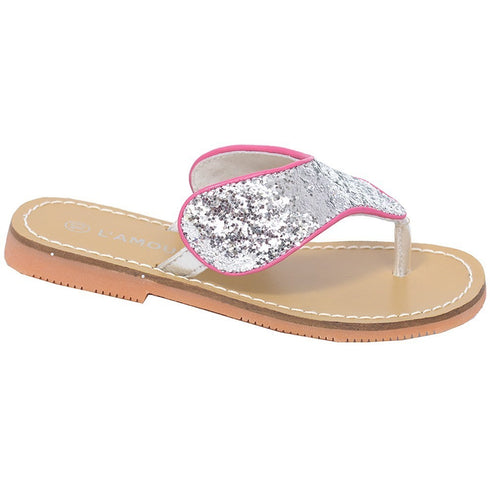 L'Amour Silver T Strap Flip Flop Summer Spring Sandal Girl 11-4 - SophiasStyle.com