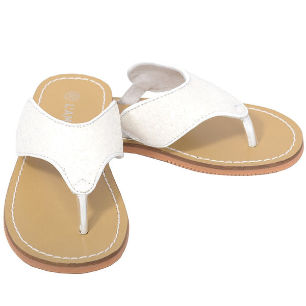 L'Amour White T Strap Flip Flop Summer Spring Sandal Toddler Girl 7-10 - SophiasStyle.com