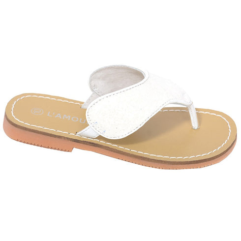 L'Amour White T Strap Flip Flop Summer Spring Sandal Girl 11-4 - SophiasStyle.com