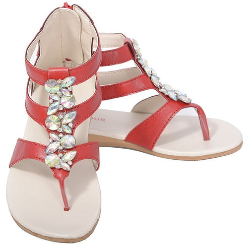 L'Amour Red Jeweled Gladiator T Strap Sandal Little Girl 11-4 - SophiasStyle.com