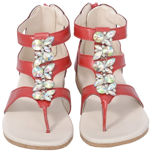 L'Amour Red Jeweled Gladiator T Strap Sandal Little Girl 11-4 - SophiasStyle.com