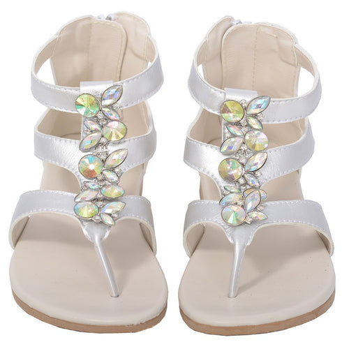 L'Amour Silver Jeweled Gladiator T Strap Sandal Toddler Girl 7-10 - SophiasStyle.com