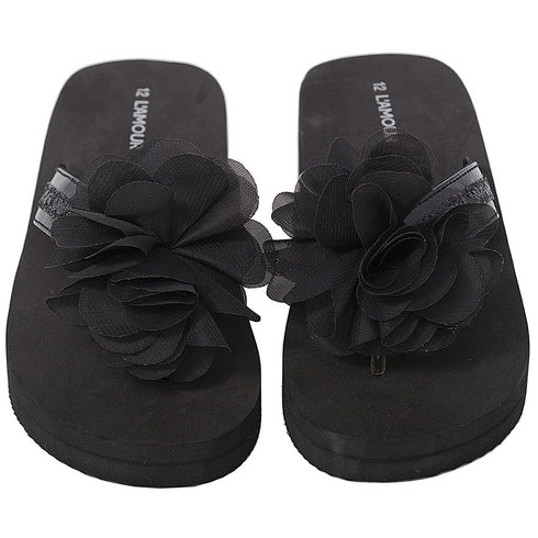 L'Amour Black Sequin Strap Flower Flip Flop Sandals Little Girls 11-4 - SophiasStyle.com