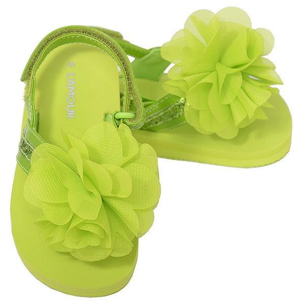 L'Amour Green Sequin Strap Flower Flip Flop Sandals Toddler Girls 5-10 - SophiasStyle.com