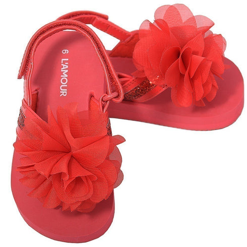 L'Amour Red Sequin Strap Flower Flip Flop Sandals Toddler Girls 5-10 - SophiasStyle.com