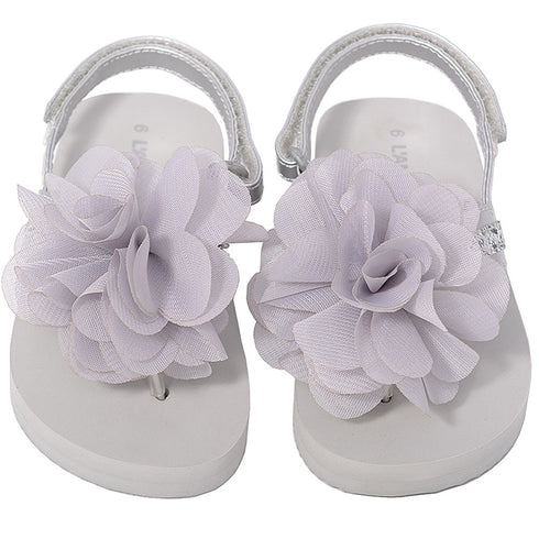 L'Amour Silver Sequin Strap Flower Flip Flop Sandals Toddler Girl 5-10 - SophiasStyle.com