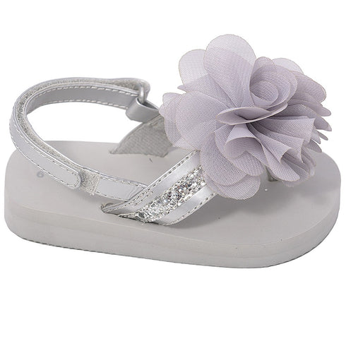 L'Amour Silver Sequin Strap Flower Flip Flop Sandals Toddler Girl 5-10 - SophiasStyle.com