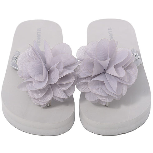 L'Amour Silver Sequin Strap Flower Flip Flop Sandals Little Girls 11-4 - SophiasStyle.com
