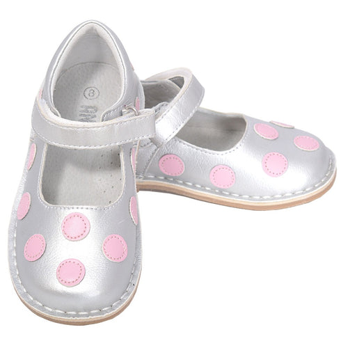 L'Amour Silver Pink Dot Mary Jane Dress Shoe Baby Toddler Girl 4-10 - SophiasStyle.com