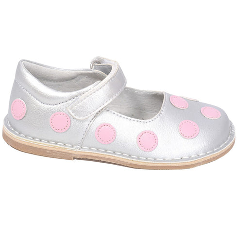 L'Amour Silver Pink Dot Mary Jane Dress Shoe Baby Toddler Girl 4-10 - SophiasStyle.com
