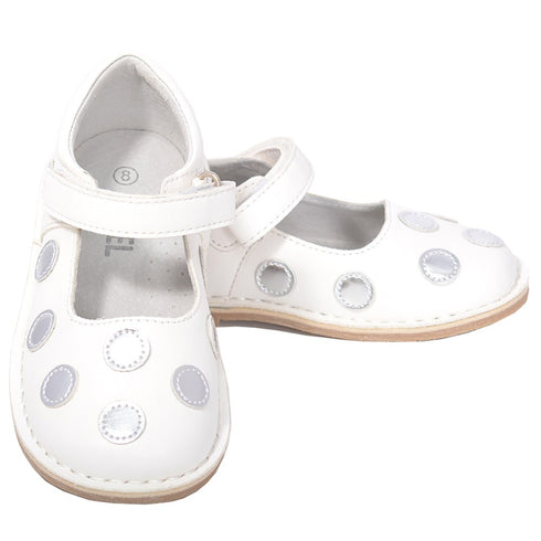 L'Amour White Silver Dot Mary Jane Dress Shoe Little Girl 11-12 - SophiasStyle.com