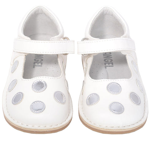L'Amour White Silver Dot Mary Jane Dress Shoe Little Girl 11-12 - SophiasStyle.com
