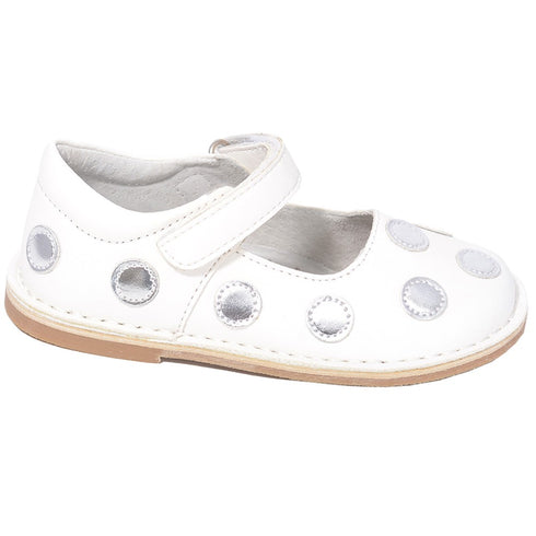 L'Amour White Silver Dot Mary Jane Dress Shoe Little Girl 11-12 - SophiasStyle.com