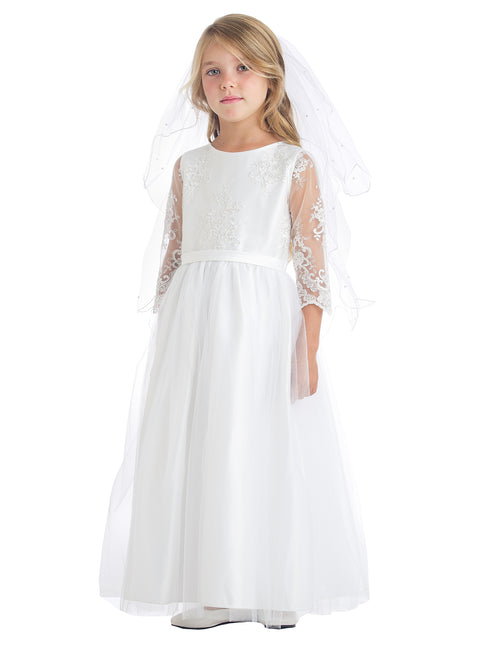 Sweet Kids Girls White Embroidered Lace Scallop Special Occasion Dress 2-5 - SophiasStyle.com