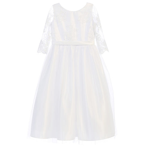Sweet Kids Big Girls White Embroidered Lace Scallop Communion Dress 7-16 - SophiasStyle.com