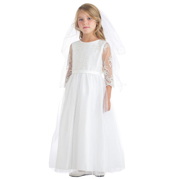 Sweet Kids Big Girls White Embroidered Lace Scallop Communion Dress 7-16 - SophiasStyle.com
