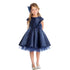 Sweet Kids Little Girls Navy Satin Full Pleated Bow Accent Christmas Dress 2-6 - SophiasStyle.com