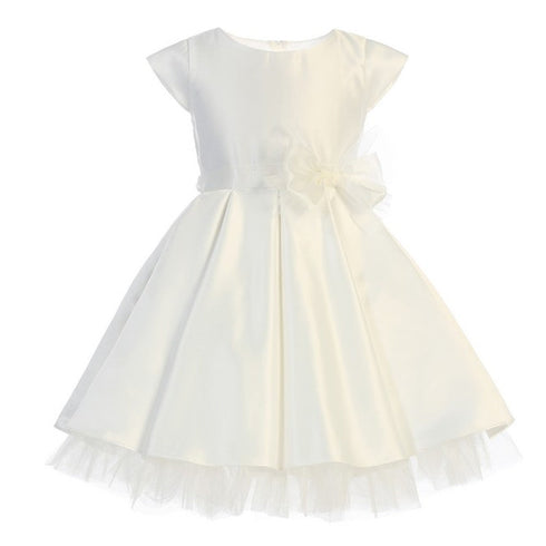 Sweet Kids Big Girls Off-White Full Pleated Satin Junior Bridesmaid Dress 7-12 - SophiasStyle.com
