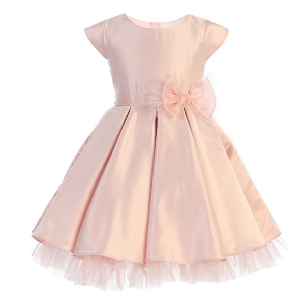 Sweet Kids Big Girls Pink Full Pleated Satin Oversized Bow Easter Dress 7-12 - SophiasStyle.com