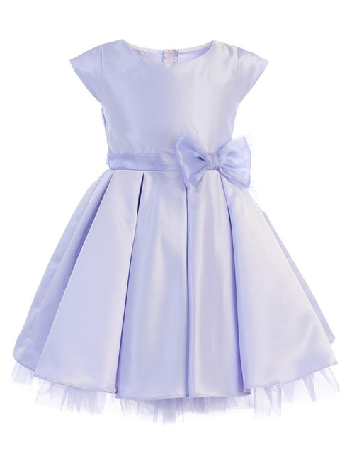 Sweet Kids Little Girls Lilac Full Pleated Satin Bow Flower Girl Dress 2-6 - SophiasStyle.com
