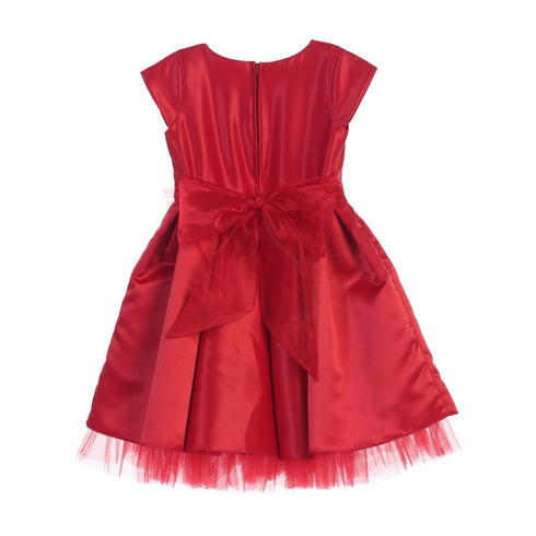 Sweet Kids Little Girls Red Satin Full Pleated Bow Accent Christmas Dress 2-6 - SophiasStyle.com