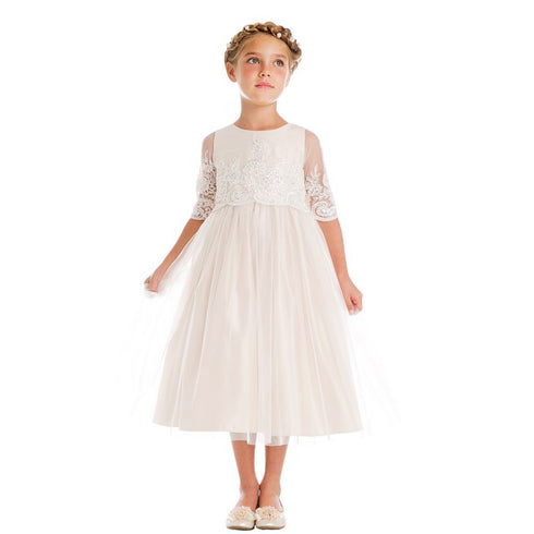 Sweet Kids Little Girls Champagne Sequin Cord Detail Flower Girl Dress 2-6 - SophiasStyle.com