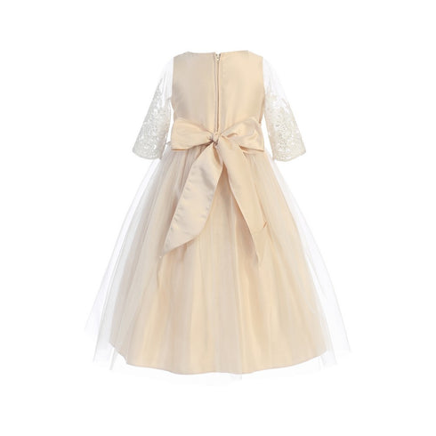 Sweet Kids Little Girls Champagne Sequin Cord Detail Flower Girl Dress 2-6 - SophiasStyle.com