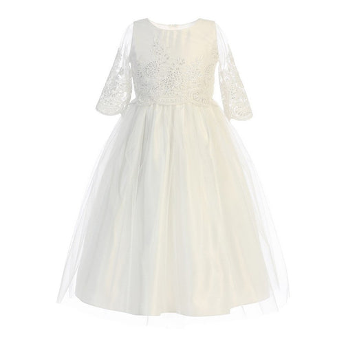 Sweet Kids Big Girls Off-White Sequin Cord Detail Junior Bridesmaid Dress 7-12 - SophiasStyle.com