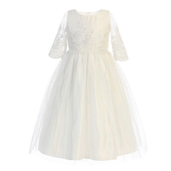 Sweet Kids Big Girls Off-White Sequin Cord Detail Junior Bridesmaid Dress 7-12 - SophiasStyle.com