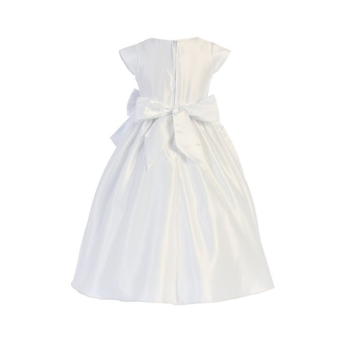 Sweet Kids Girls White Satin Cascading Ribbon Accent Communion Dress 6-16 - SophiasStyle.com
