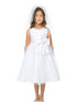Sweet Kids Big Girls White Satin Tulle Pearl Ribbon Flower Girl Dress 7-12 - SophiasStyle.com