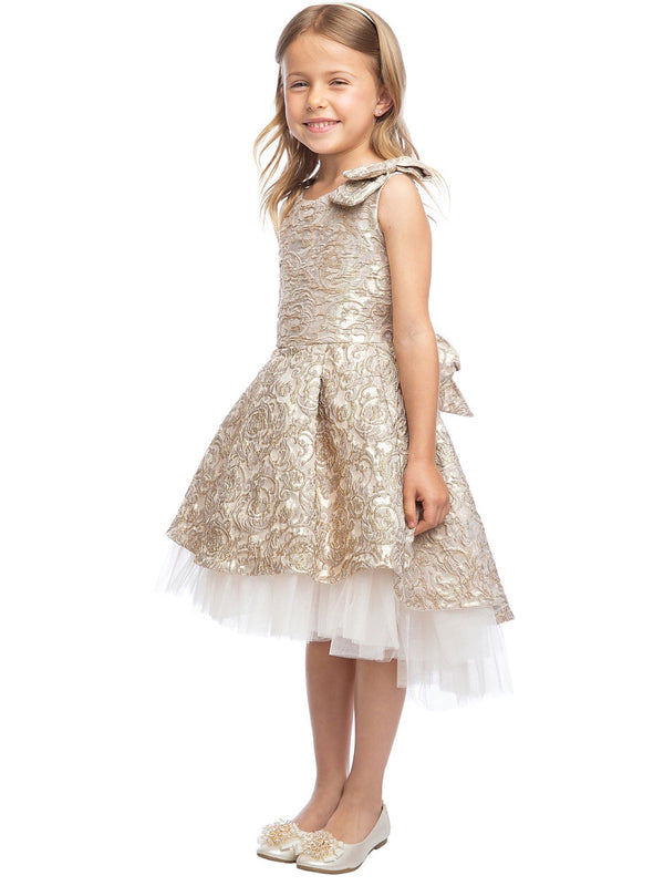 Sweet Kids Girls Floral Brocade Tulle Underlay Bow Christmas Dress 2T-12 - SophiasStyle.com