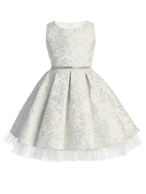 Girls Multi Color Pleated Floral Jacquard Flower Girl Dress 2-16 - SophiasStyle.com