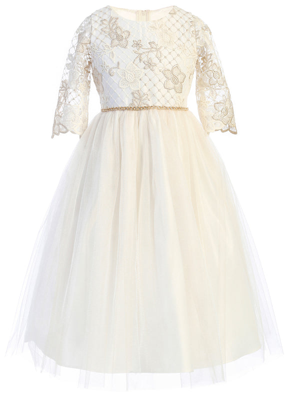 Girls Multi Color Lattice Embroidered Lace Junior Bridesmaid Dress 6M-16 - SophiasStyle.com