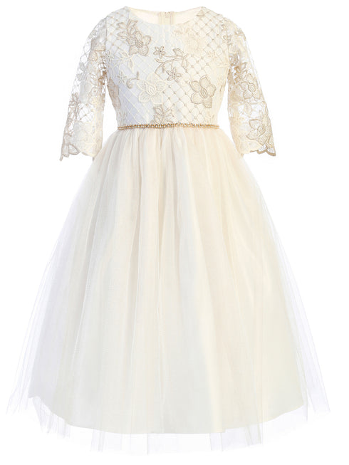 Girls Multi Color Lattice Embroidered Lace Junior Bridesmaid Dress 6M-16 - SophiasStyle.com