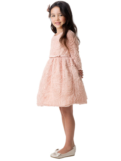 Sweet Kids Big Girls Blush Rosette Mesh Satin Belt Easter Dress 7-12 - SophiasStyle.com