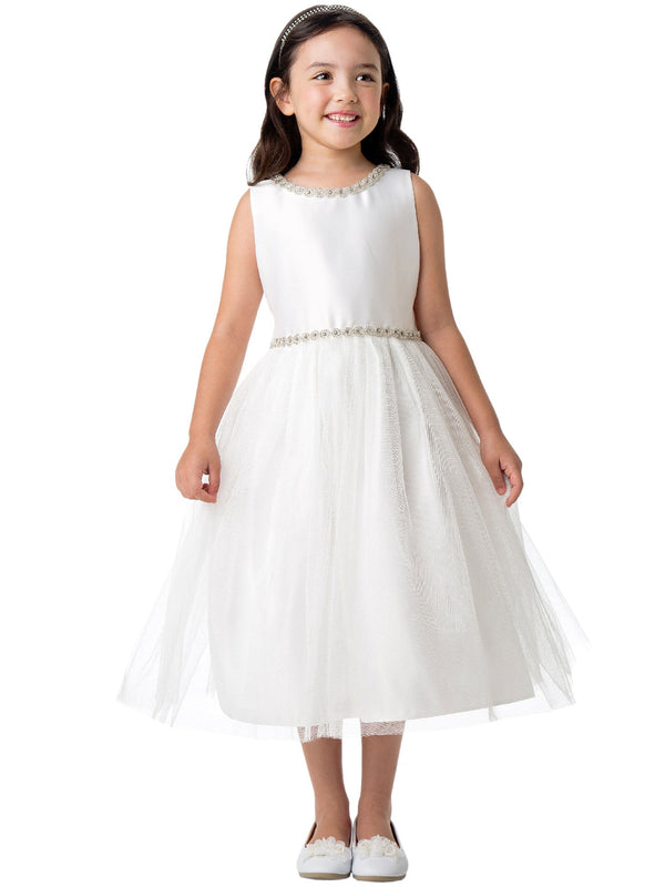 Girls Multi Color Satin Jewel Trim Crystal Tulle Junior Bridesmaid Dress 2-16 - SophiasStyle.com